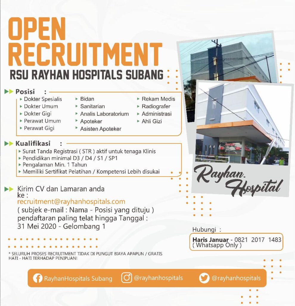 Info Lowongan Kerja RSU Rayhan Hospitals Subang | Fakultas Farmasi